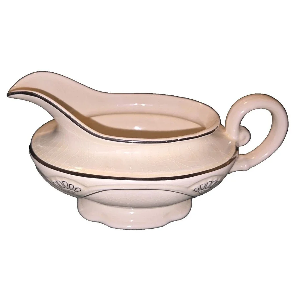 Homer Laughlin Marigold Pattern Gravy Boat with Platinum Trim